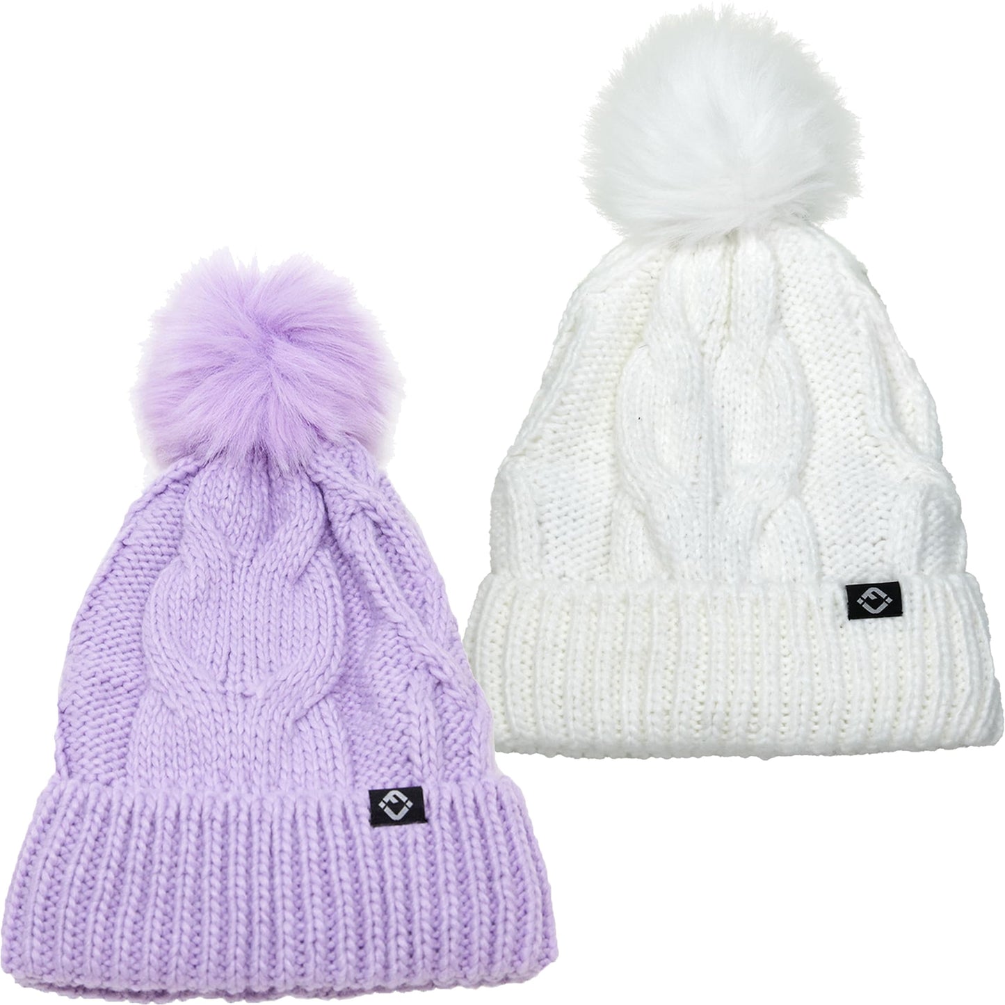 Kids Cable Knit Lined Pom Beanies by Funky Junque