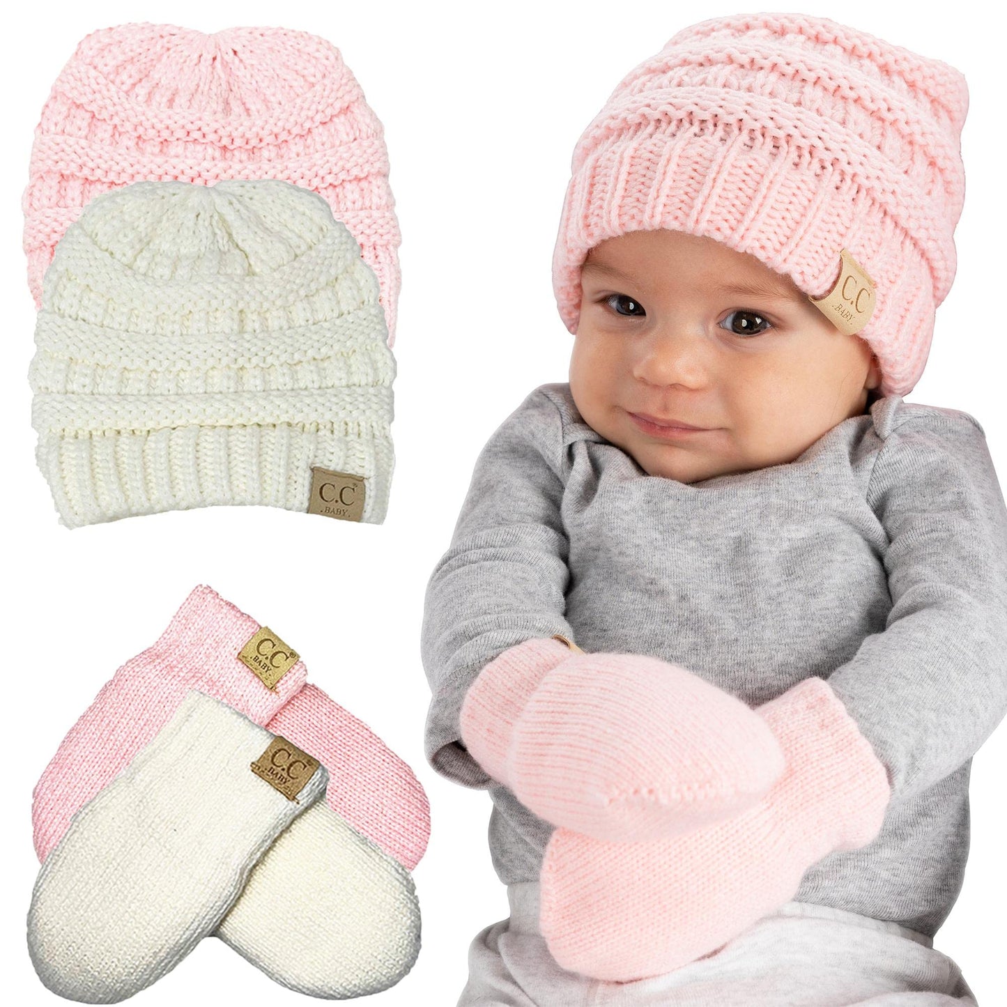 Baby Ribbed Beanie and Matching Mittens Set by Funky Junque