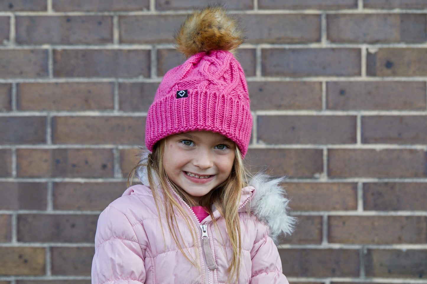 Kids Cable Knit Lined Pom Beanies by Funky Junque