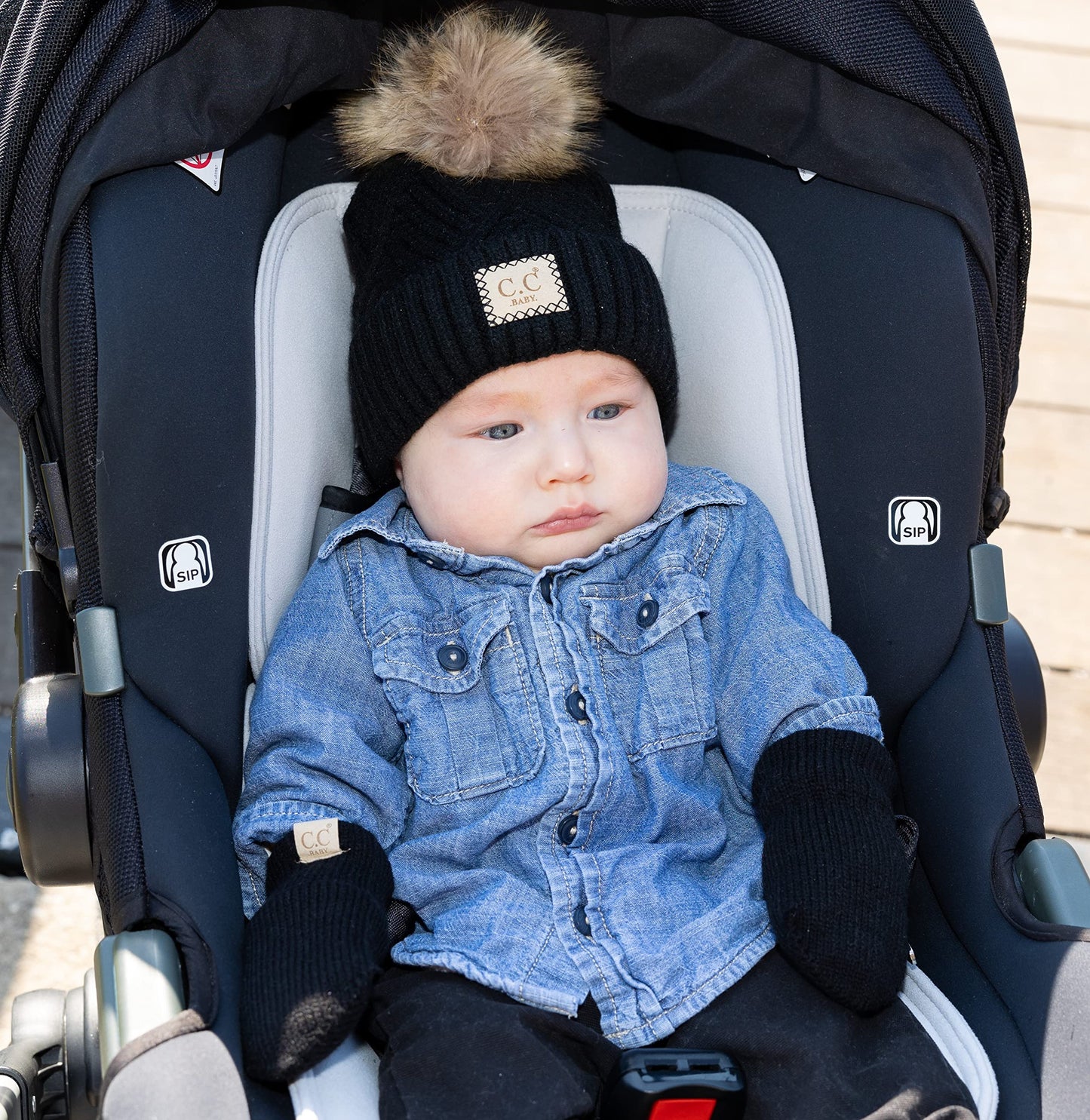 Baby Pom Beanie and Matching Mittens Set by Funky Junque