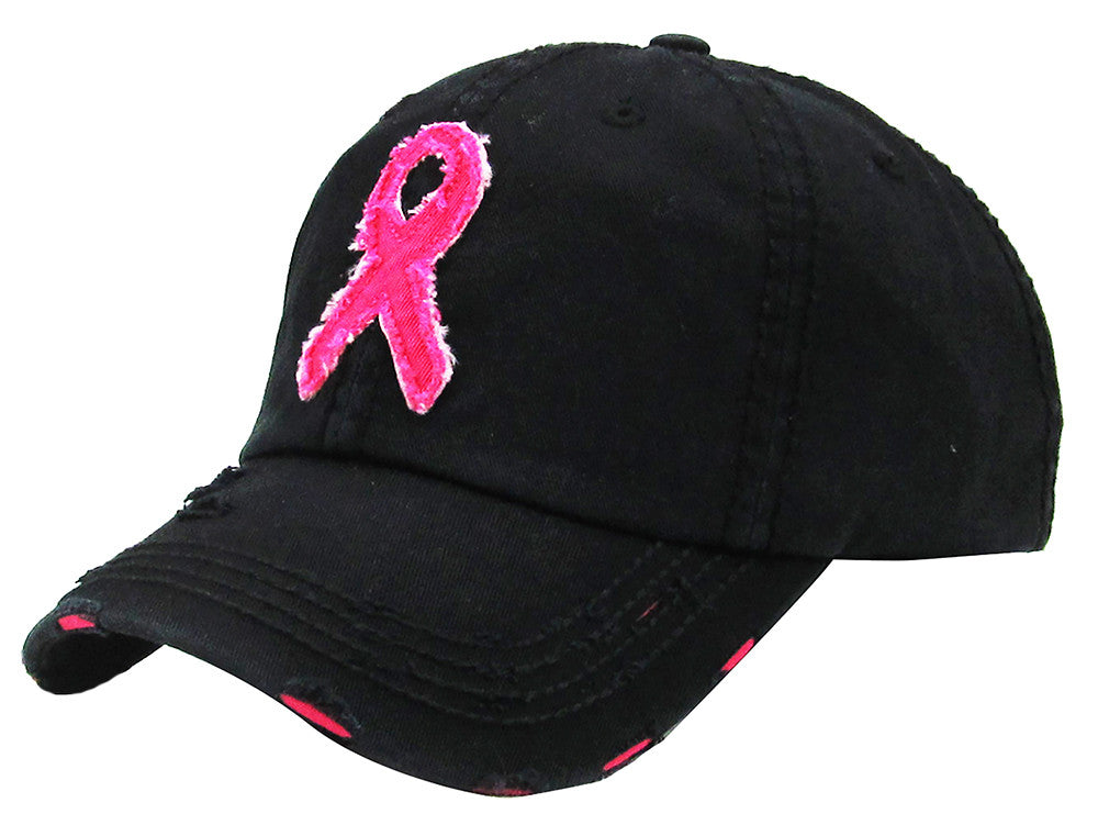 Pink Ribbon Fitted Flexfit Hat for A Cause | Breast Cancer Awareness | Fact Goods L/XL / Dark Navy